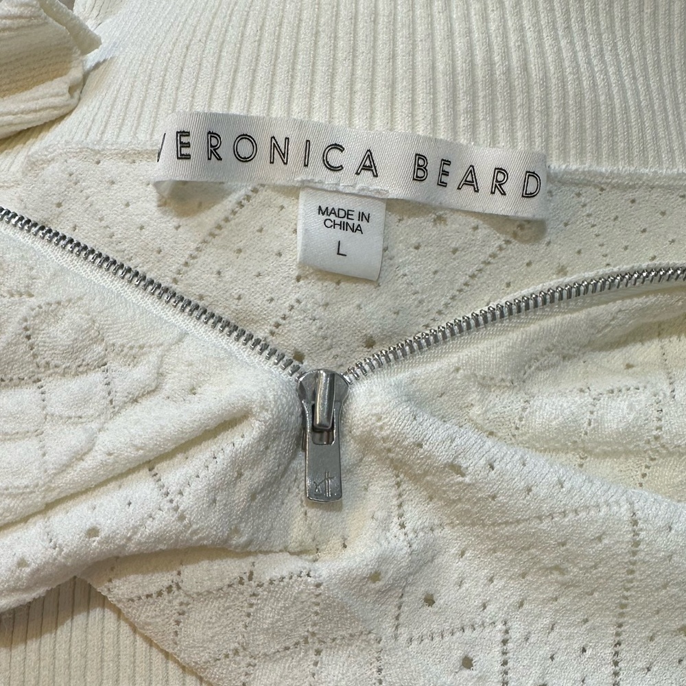 Veronica Beard Cream Textured Half-Zip Pullover - Picture 2 of 7